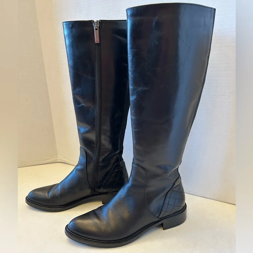 Aquatalia Geneva diamond toe water proof black leather riding boots in size 7. J